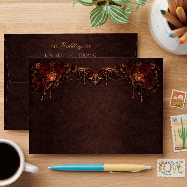 Elegant dark Gothic Halloween Wedding Envelope (Desk)