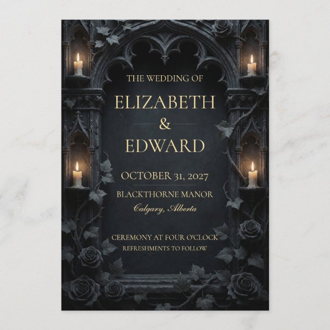 Elegant Dark Gothic Victorian Wedding Invitation (Front)