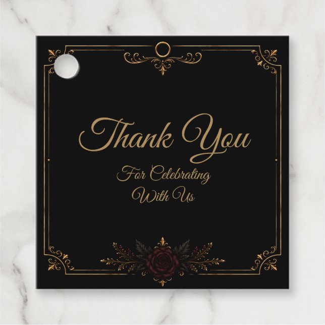 Elegant Dark Gothic Wedding Favour Tag (Front)