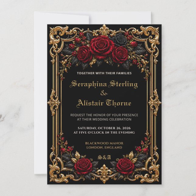 Elegant Dark Gothic Wedding Invitation (Front)