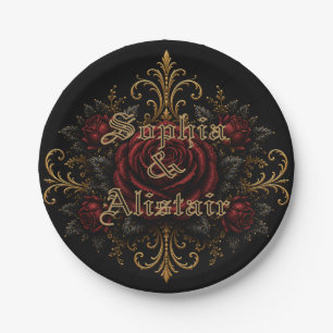Elegant Dark Gothic Wedding Paper Plates & Bowls