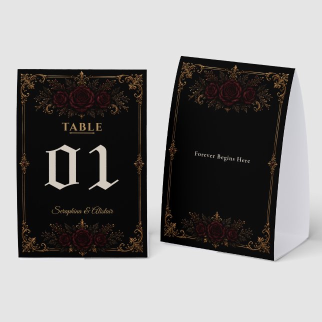 Elegant Dark Gothic Wedding Table Number (Front/Back)