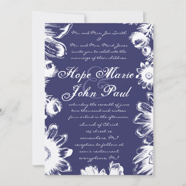 Elegant Dark Grape Eggplant Floral Wedding Invitation (Front)