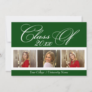 Elegant Dark Green 3 Photo College Graduation Invitation