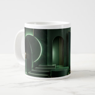 Elegant Dark Green and Gold Abstract Geometric Art Large Coffee Mug