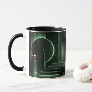 Elegant Dark Green and Gold Abstract Geometric Art Mug