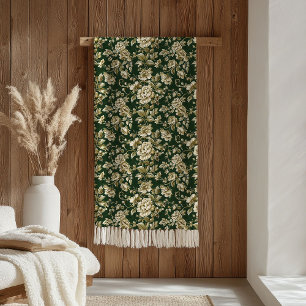 Elegant Dark Green and Gold Flowers Blanket