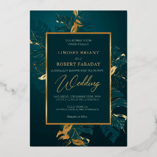 Elegant dark green and real gold foil wedding