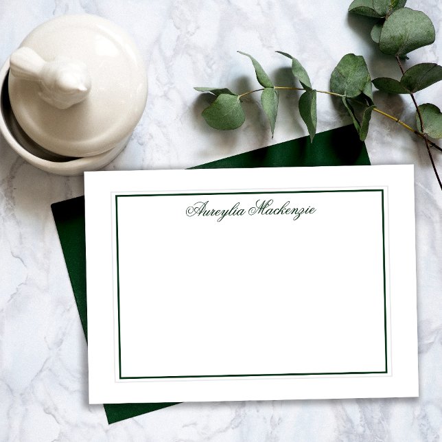 Elegant Dark Green and White Personalised Card (Elegant Dark Green and White Personalized Note Card)