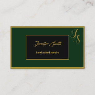 Elegant Dark Green Black Custom Monogram and Logo Business Card