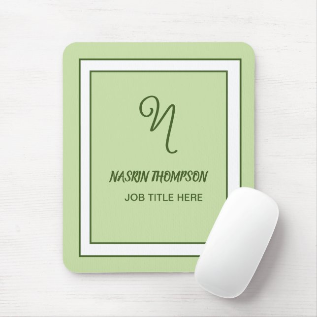 Elegant Dark Green Border Script Monogram Mouse Mat (With Mouse)