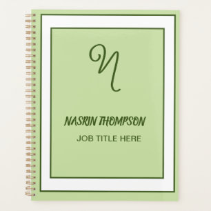 Elegant Dark Green Border Script Monogram Planner
