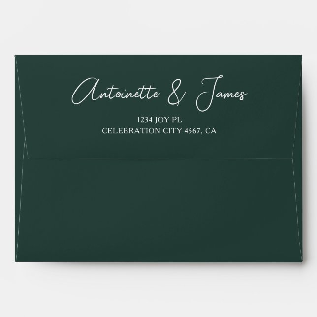 Elegant Dark Green Calligraphy Address Wedding  Envelope (Back (Top Flap))