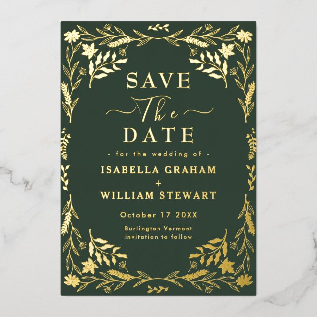 Elegant Dark Green Chic Boho Save The Date (Front)
