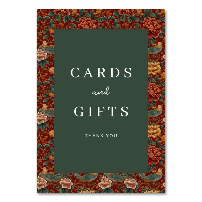 Elegant Dark Green Floral Border Table Number (Front)