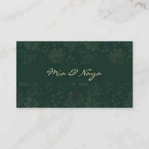 Elegant Dark Green Floral  Gold Script Luxury Business Card