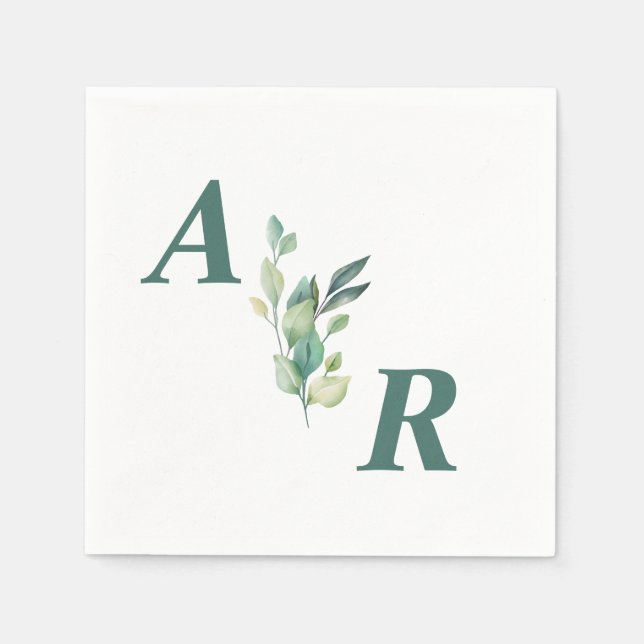 Elegant Dark Green Floral Wedding Napkins (Front)