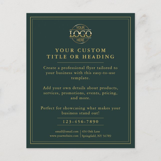 Elegant Dark Green Gold Business Logo Promotional Flyer (Front)