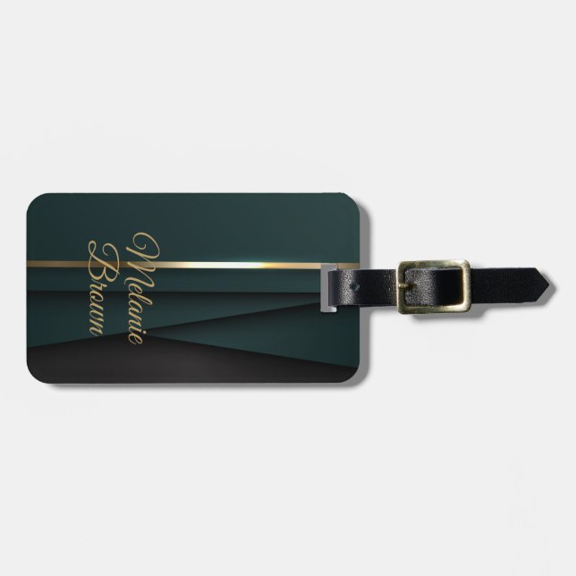 Elegant Dark Green Gold Luggage Tag (Front Horizontal)