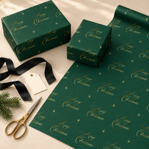 Elegant Dark Green Gold Merry Christmas  Wrapping Paper