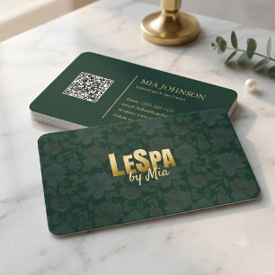 Elegant Dark Green Gold Modern Luxury Floral Desig Business Card