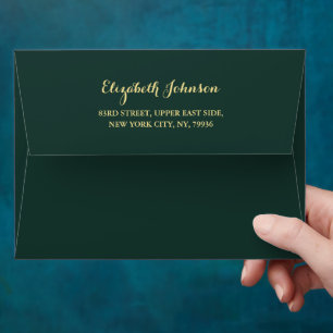 Elegant Dark Green Gold Script Name Return Address Envelope