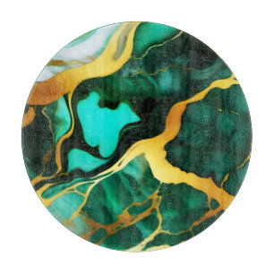 Elegant dark green golden yellow Faux Marble Cutting Board