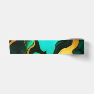 Elegant dark green golden yellow Faux Marble Satin Ribbon