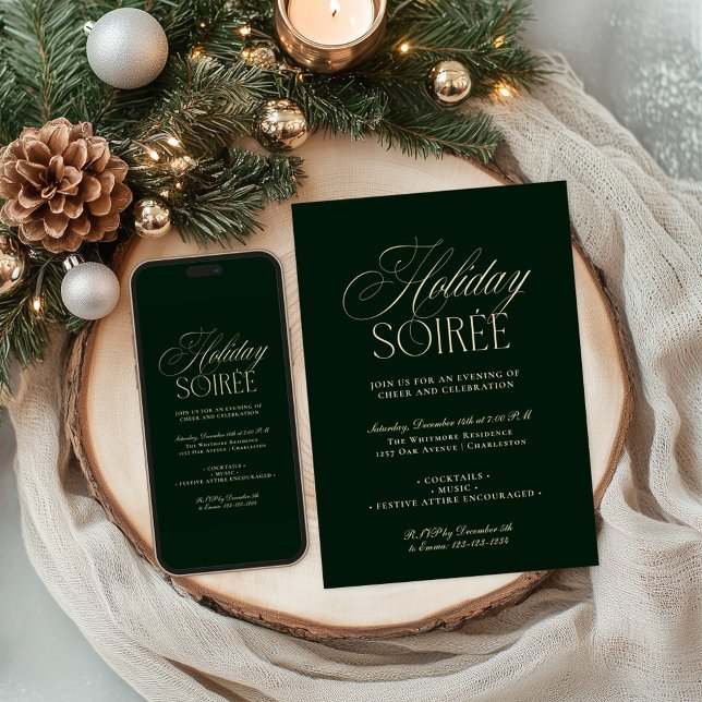 Elegant Dark Green Holiday Dinner Party Invitation (Elegant Dark Green Holiday Dinner Party Invitation)