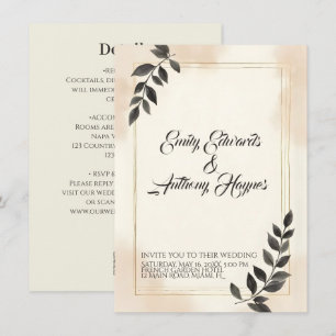Elegant Dark Green Leaf Wedding Invitation