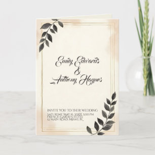 Elegant Dark Green Leaf Wedding Invitation