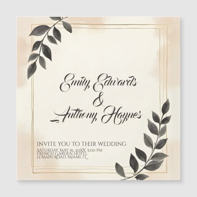 Elegant Dark Green Leaf Wedding Invitation (Front)