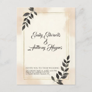 Elegant Dark Green Leaf Wedding Invitation Postcard