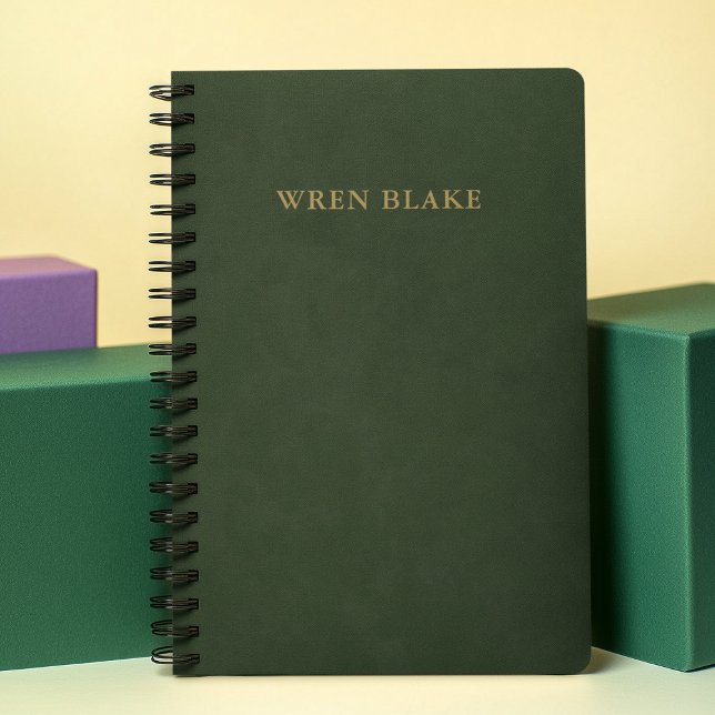Elegant Dark Green Leather & Gold Script Name Notebook (Creator Uploaded)