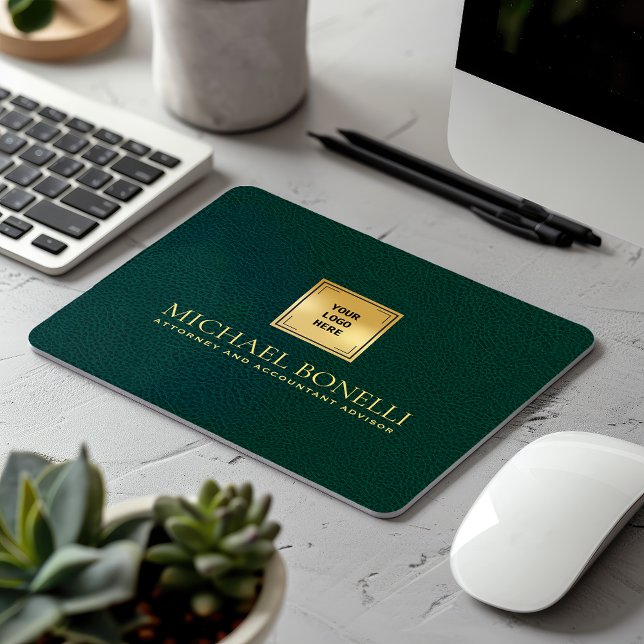 Elegant Dark Green Leather Luxury Gold Logo NAME Mouse Mat (Creator Uploaded)
