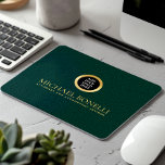 Elegant Dark Green Leather Luxury Gold ROUND Logo  Mouse Mat<br><div class="desc">Enhance your workspace with this emerald green leather print mouse pad, designed to combine style and functionality. Featuring a luxurious gold logo and the option to add two lines of custom text, this mouse pad is perfect for personalising with your name, business, firm, or any other details of your choice....</div>