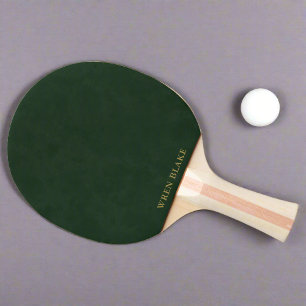 Elegant Dark Green Leather Texture & Gold Script Ping Pong Paddle