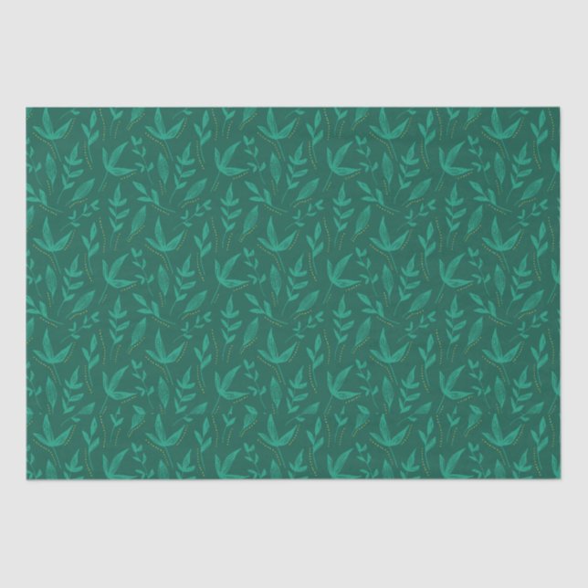 Elegant Dark Green Leaves Line Art Wrapping Paper (Front)