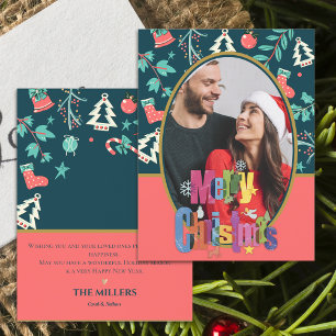 Elegant Dark Green Merry Christmas Photo Greeting Postcard