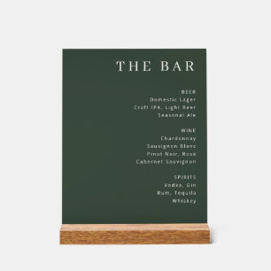 Elegant Dark Green Minimalist Bar Menu Acrylic Sign