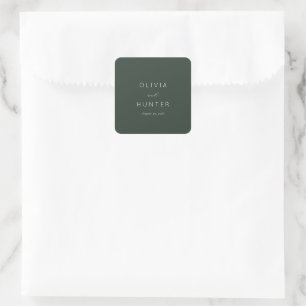 Elegant Dark Green Minimalist Calligraphy Square Sticker