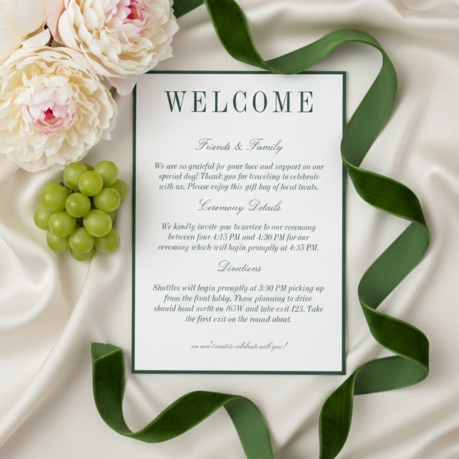 Elegant Dark Green Minimalist Wedding Welcome Programme (Elegant Dark Green Minimalist Wedding Welcome Program)