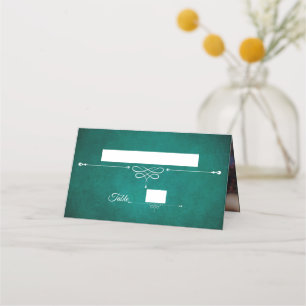 Elegant Dark Green Monogram Wedding Photo Place Card