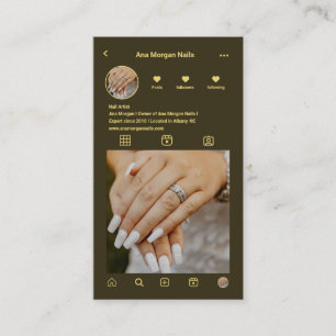 Elegant Dark Green Nail Artist Instagram QR Code Business Card