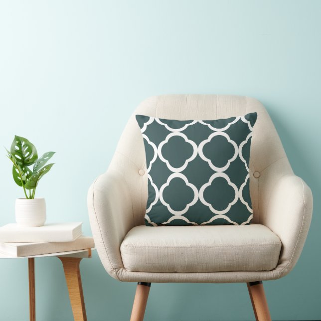 Elegant Dark Green Quatrefoil Pattern Cushion (Chair)