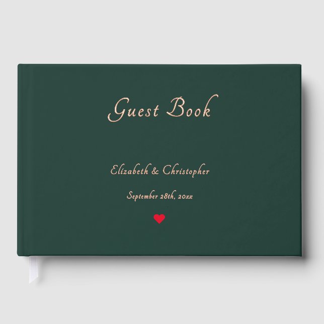 Elegant Dark Green Rose Gold Weddings Anniversary Guest Book (Front)