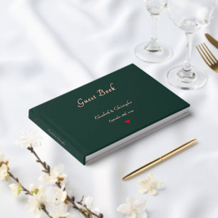 Elegant Dark Green Rose Gold Weddings Anniversary Guest Book