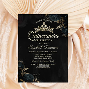 Elegant Dark Green Roses Gothic Quinceañera Invitation