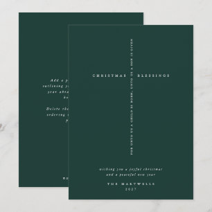 Elegant Dark Green Scripture Cross Holiday Card
