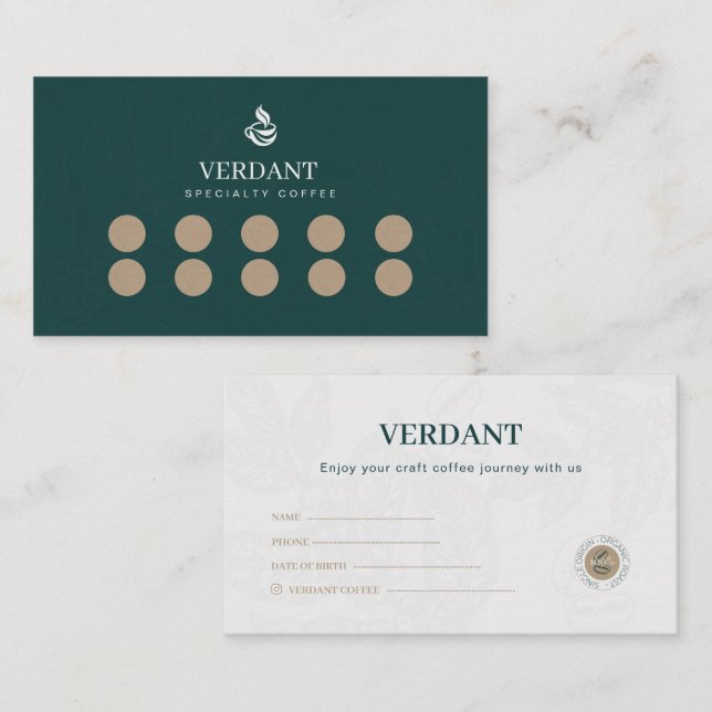 Elegant Dark Green Speciality Coffee Loyalty Card (Front/Back)